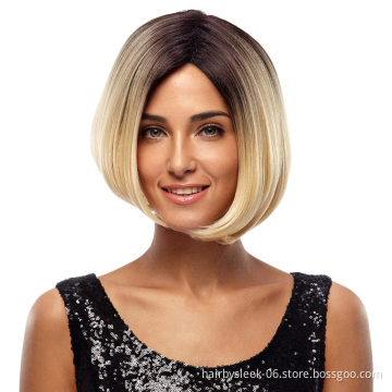 Rebecca fashion brand 10 Inches Straight Ombre Blonde Wigs Short Bob Wigs Heat Resistant Fiber Synthetic Hair Wigs For Women